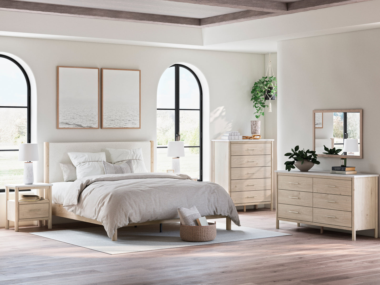 Cadmori Two-tone King Upholstered Panel Bed- Viva Furn
