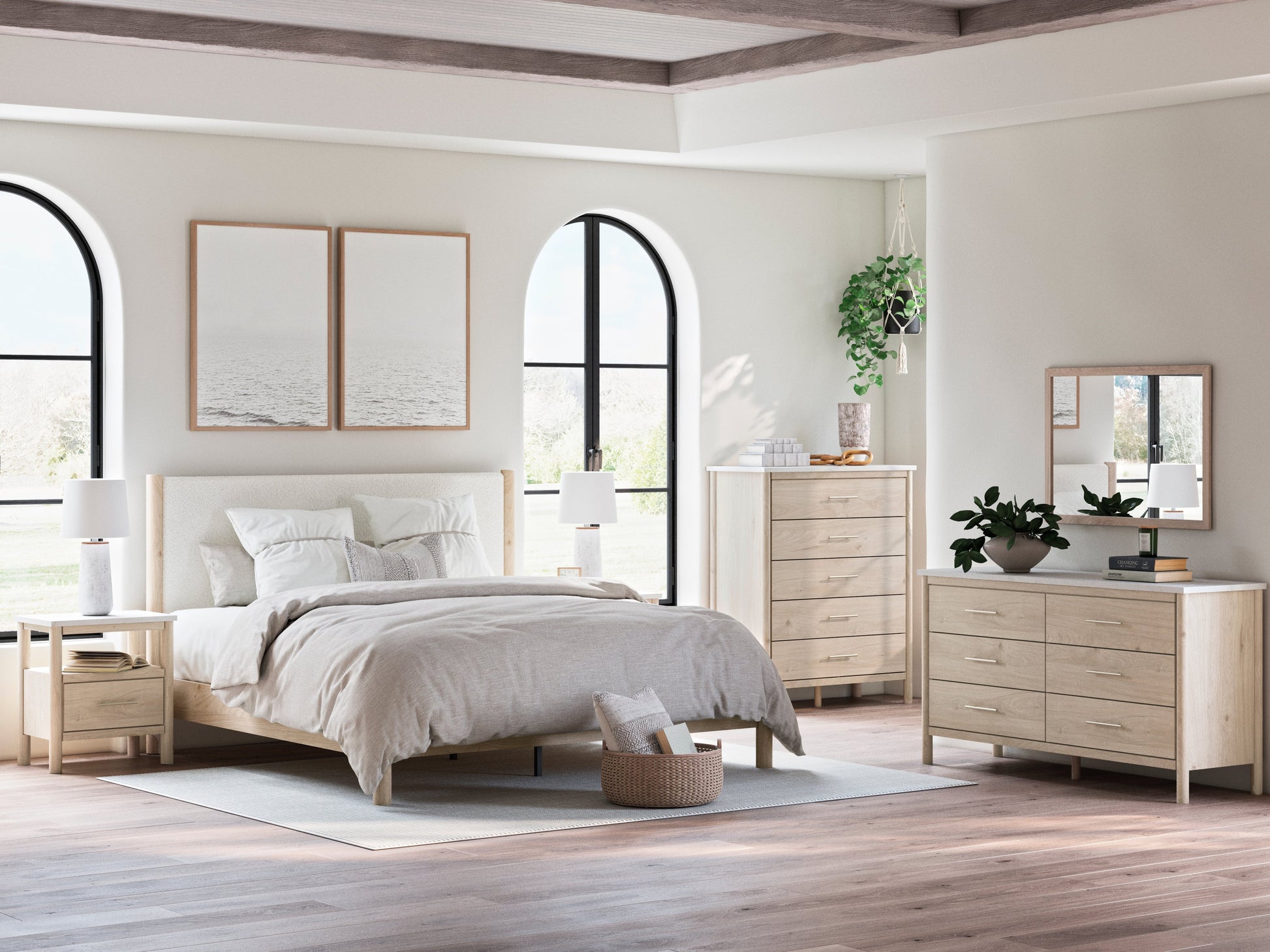 Cadmori Two-tone King Upholstered Panel Bed- Viva Furn