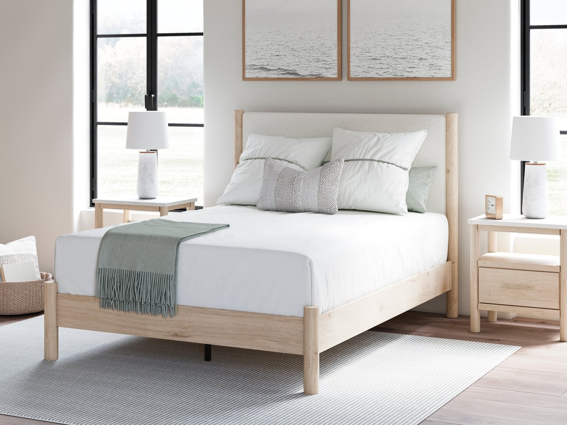 Cadmori Two-tone Queen Upholstered Panel Bed- Viva Furn