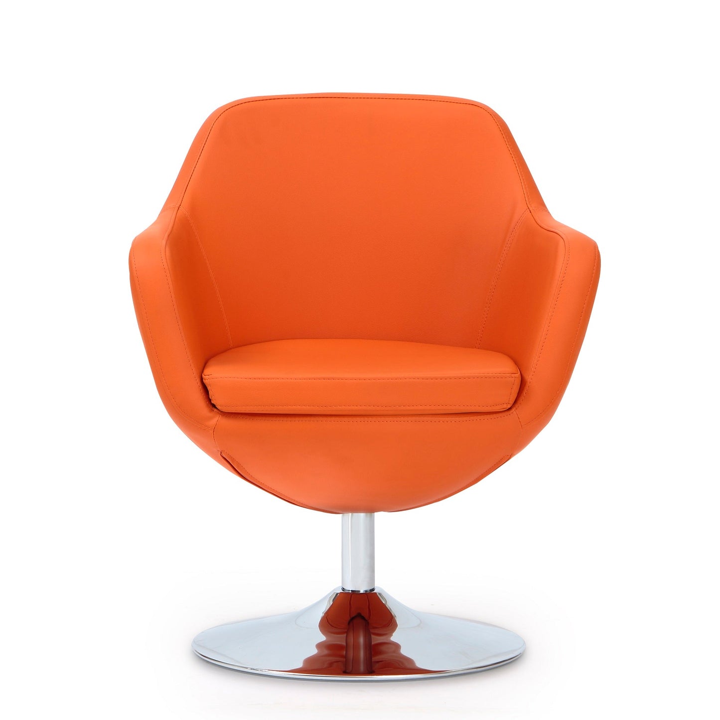 Caisson Faux Leather Swivel Accent Chair in Orange and Polished Chrome - Ornate Home
