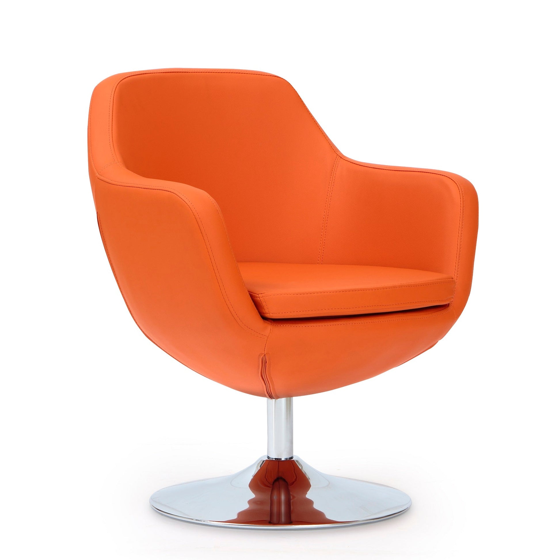 Caisson Faux Leather Swivel Accent Chair in Orange and Polished Chrome (set of 2) - Ornate Home