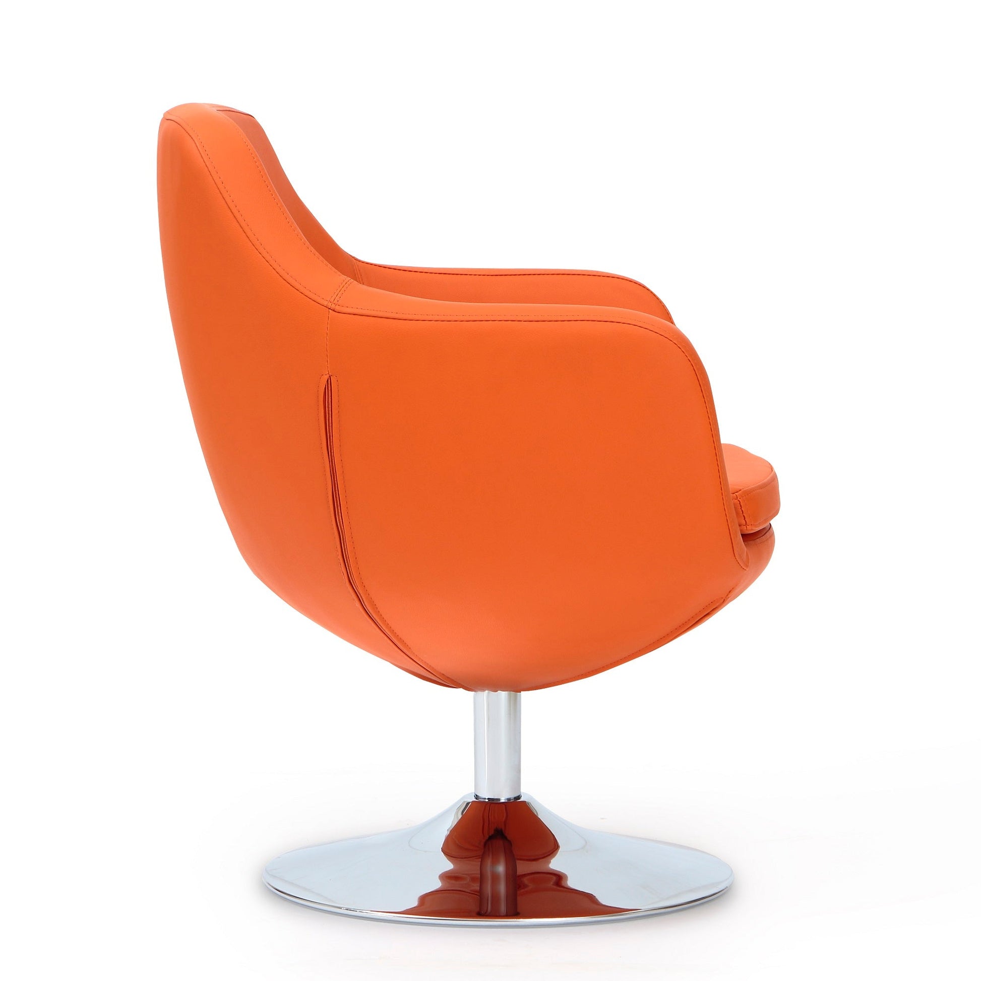 Caisson Faux Leather Swivel Accent Chair in Orange and Polished Chrome (set of 2) - Ornate Home