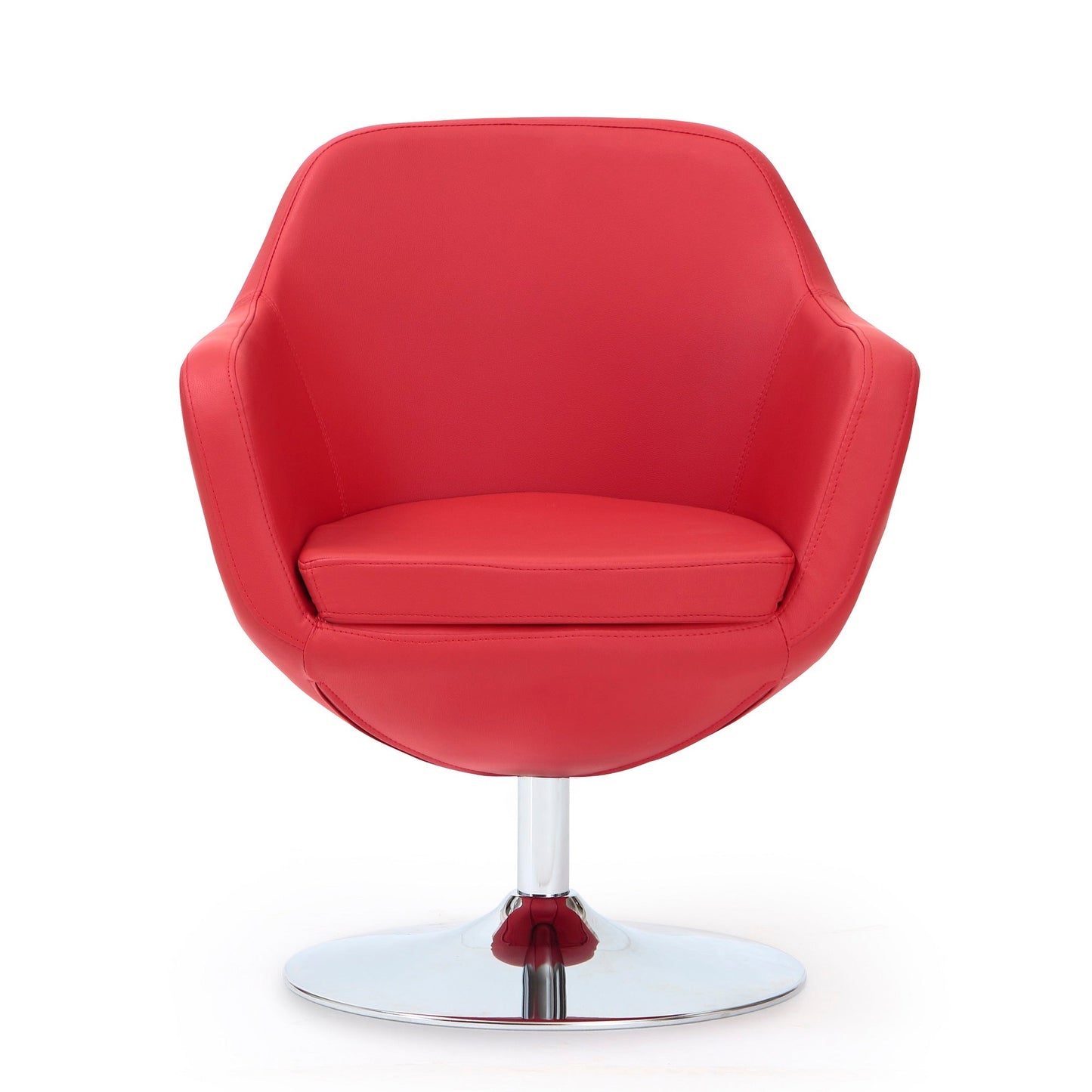 Caisson Faux Leather Swivel Accent Chair in Red and Polished Chrome - Ornate Home