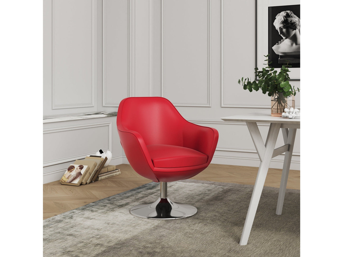 Caisson Faux Leather Swivel Accent Chair in Red and Polished Chrome (set of 2) - Ornate Home