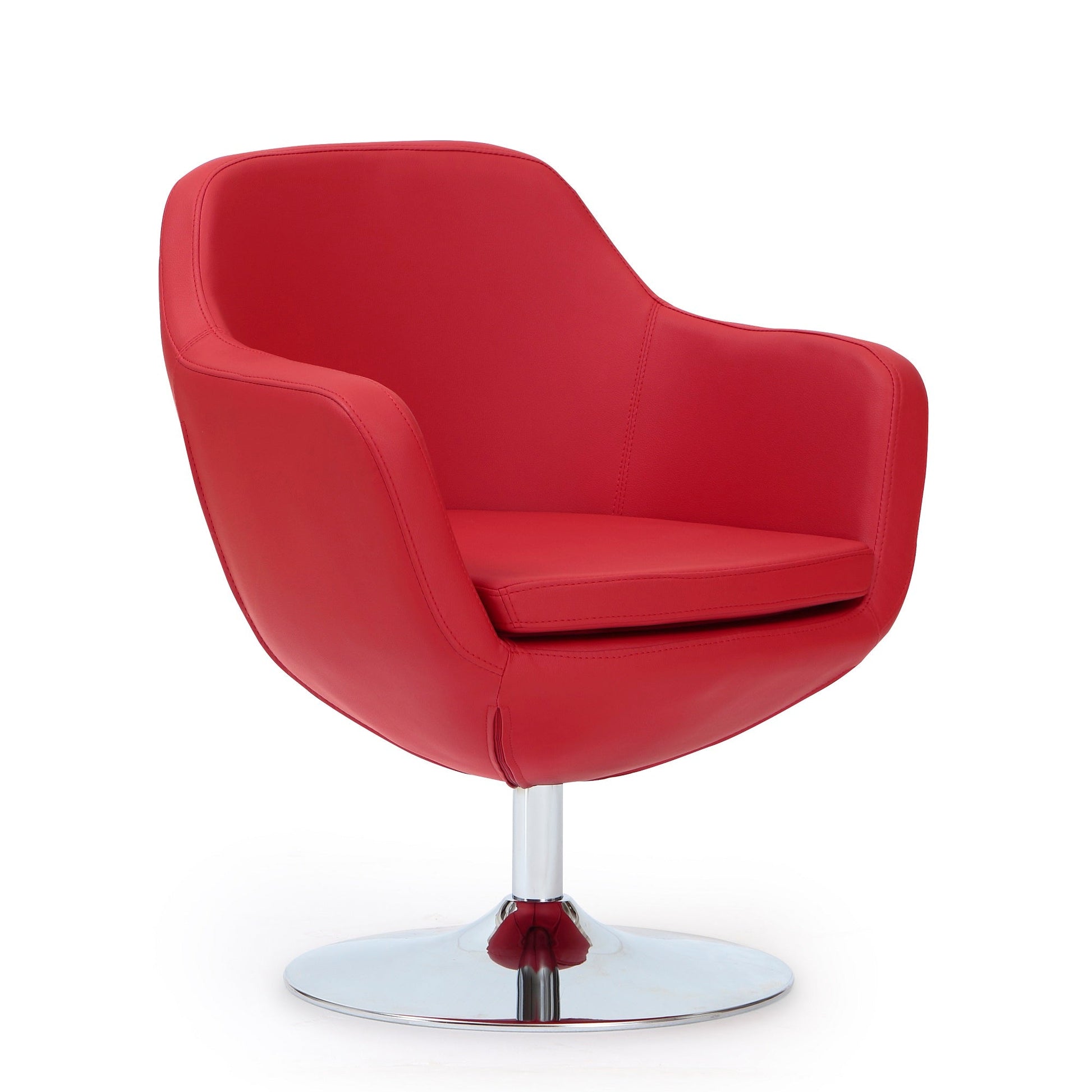 Caisson Faux Leather Swivel Accent Chair in Red and Polished Chrome (set of 2) - Ornate Home