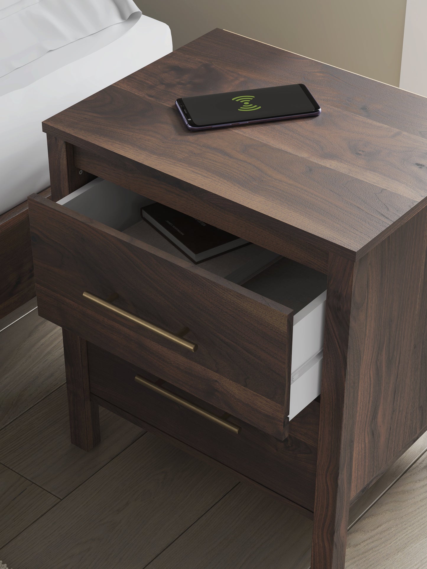 Calverson Mocha Two Drawer Night Stand- Viva Furn