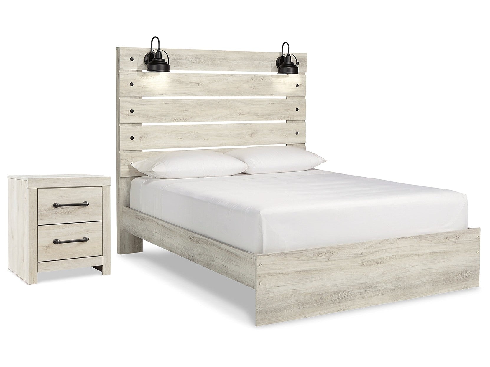 Cambeck Whitewash Queen Panel Bedroom Set with 2 Nightstands- Viva Furn
