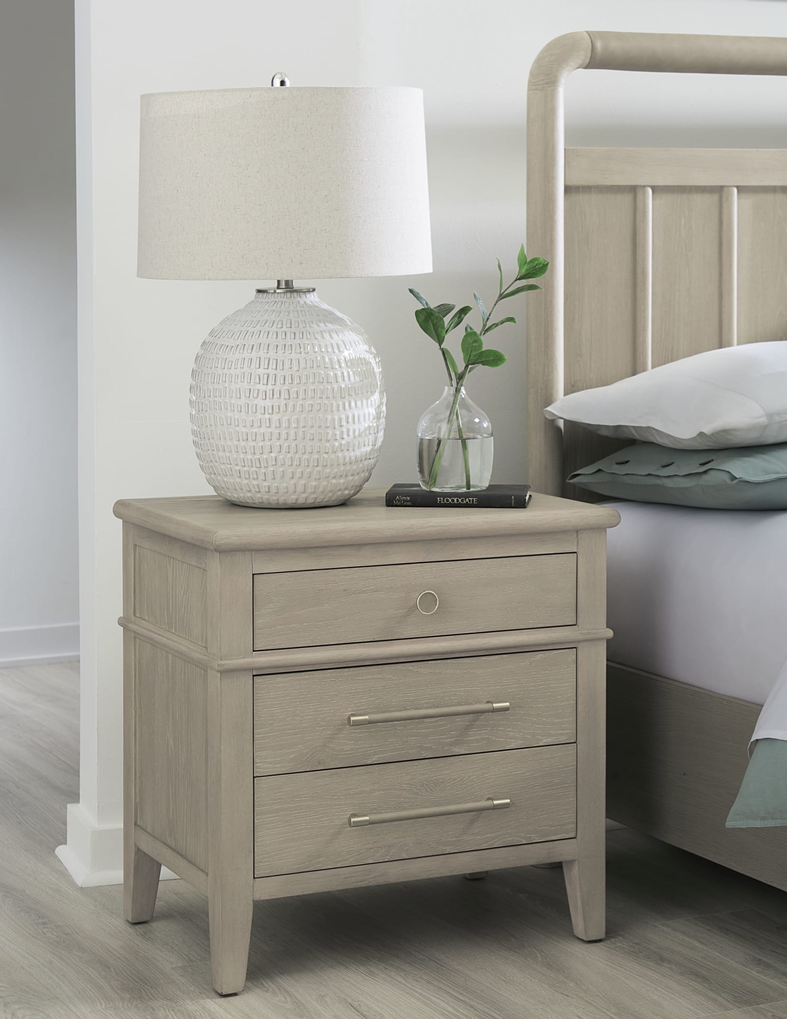 Camden Chai Three Drawer Oak Wood Nightstand - Ornate Home