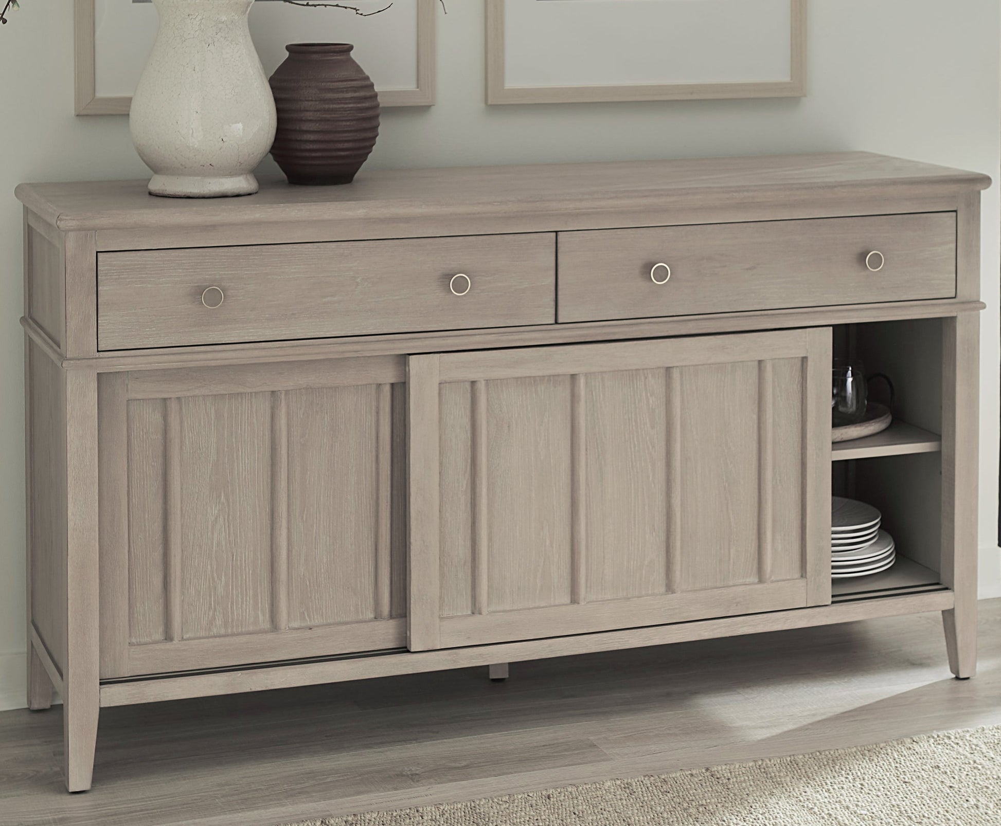 Camden Two Drawer Two Door Oak Wood Sideboard in Chai - Ornate Home