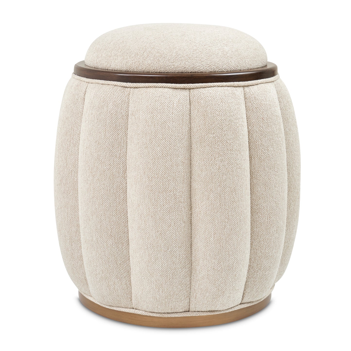 Camellia Field Warm Pecan/Linen Round Bench - Ornate Home