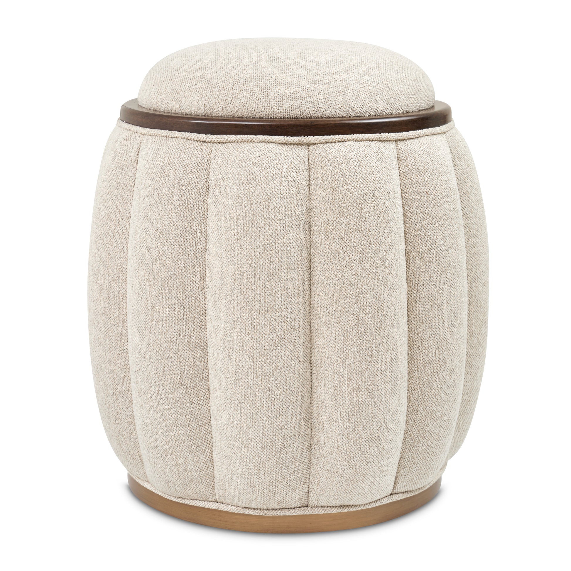 Camellia Field Warm Pecan/Linen Round Bench - Ornate Home