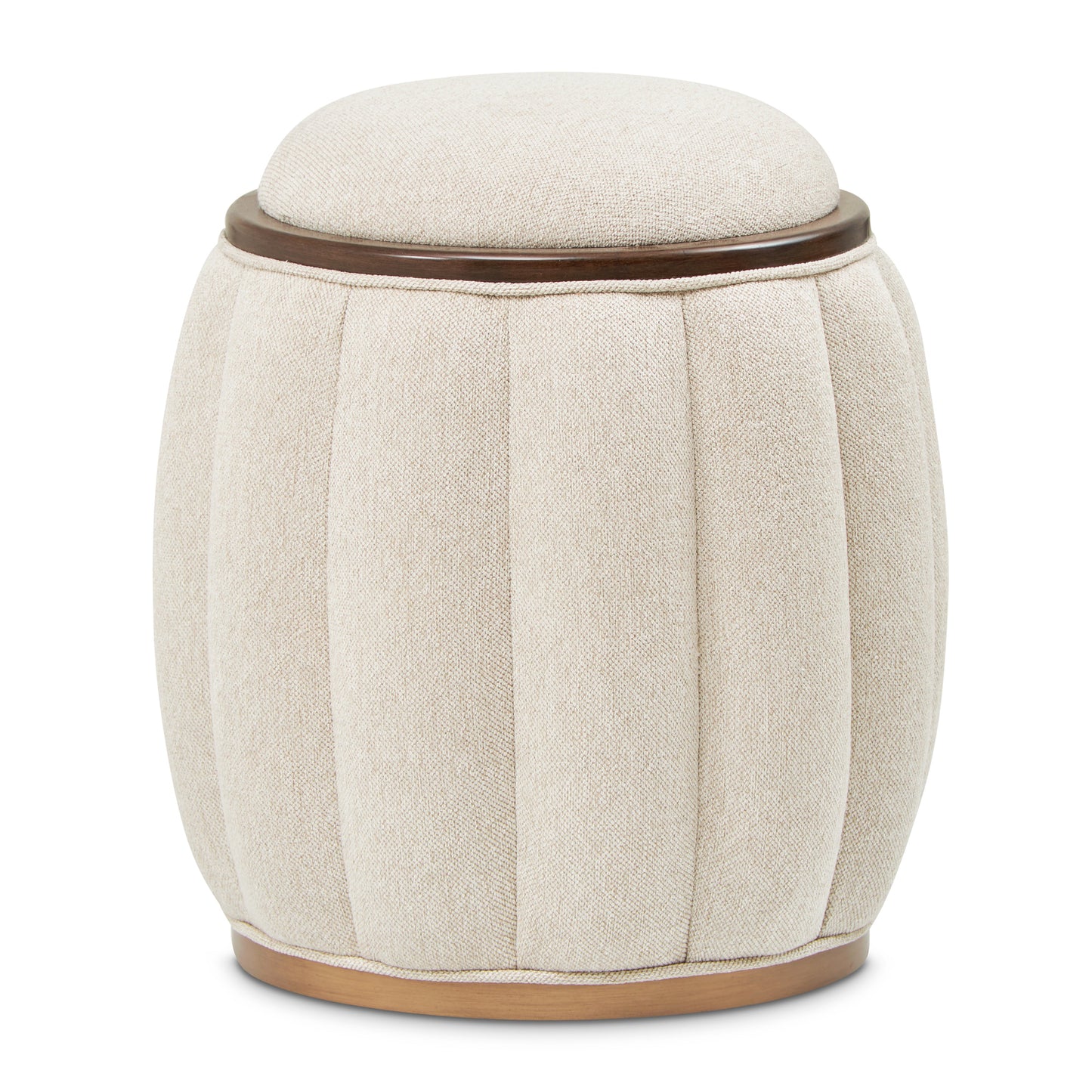 Camellia Field Warm Pecan/Linen Round Bench - Ornate Home