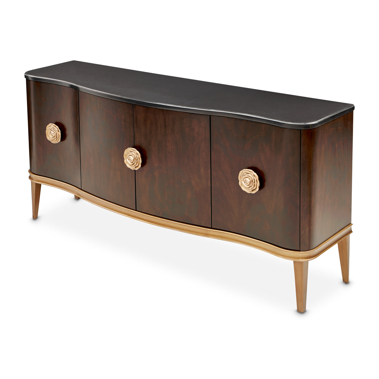 Camellia Field Warm Pecan Sideboard with Mirror - Ornate Home