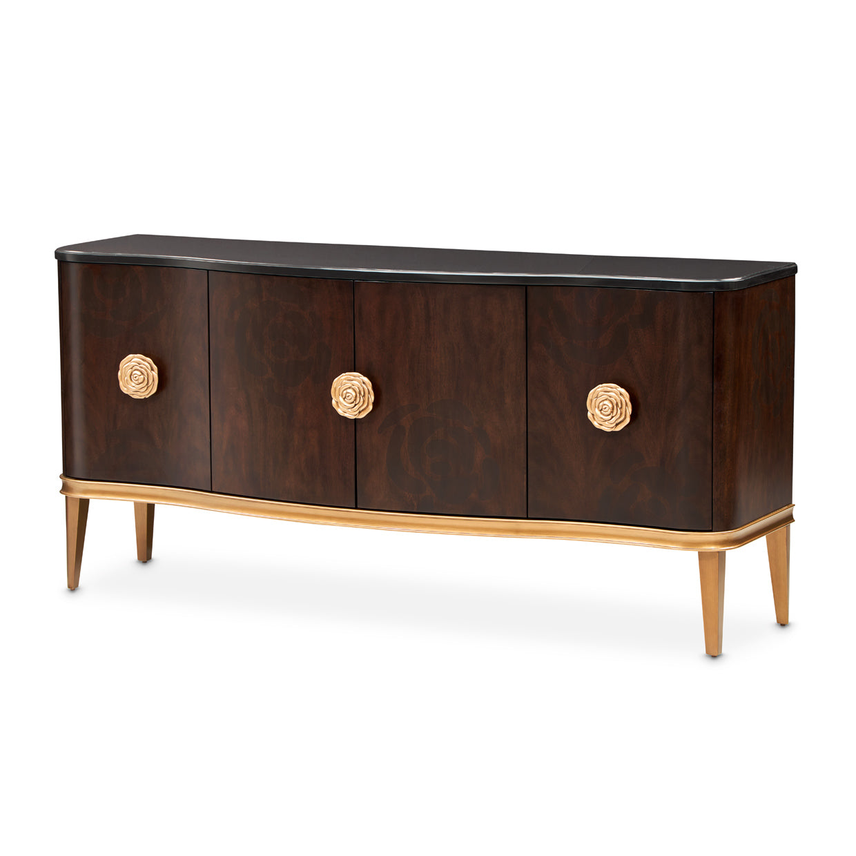 Camellia Field Warm Pecan Sideboard with Mirror - Ornate Home