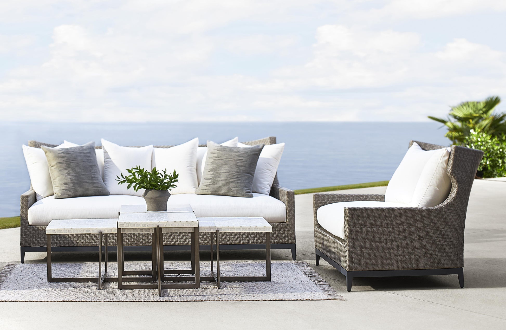 Captiva Pewter Grey/White/Cream Outdoor Chair 1/2 - Ornate Home
