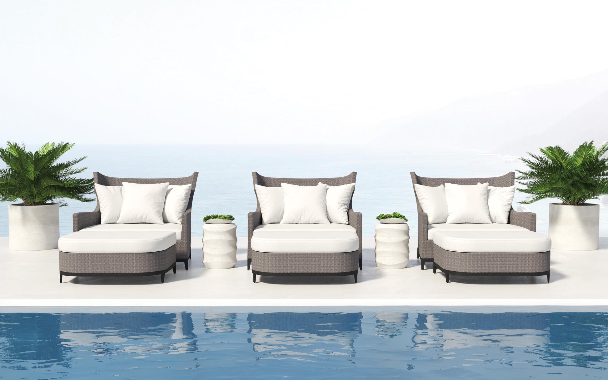 Captiva Pewter Grey/White/Cream Outdoor Chair 1/2 - Ornate Home