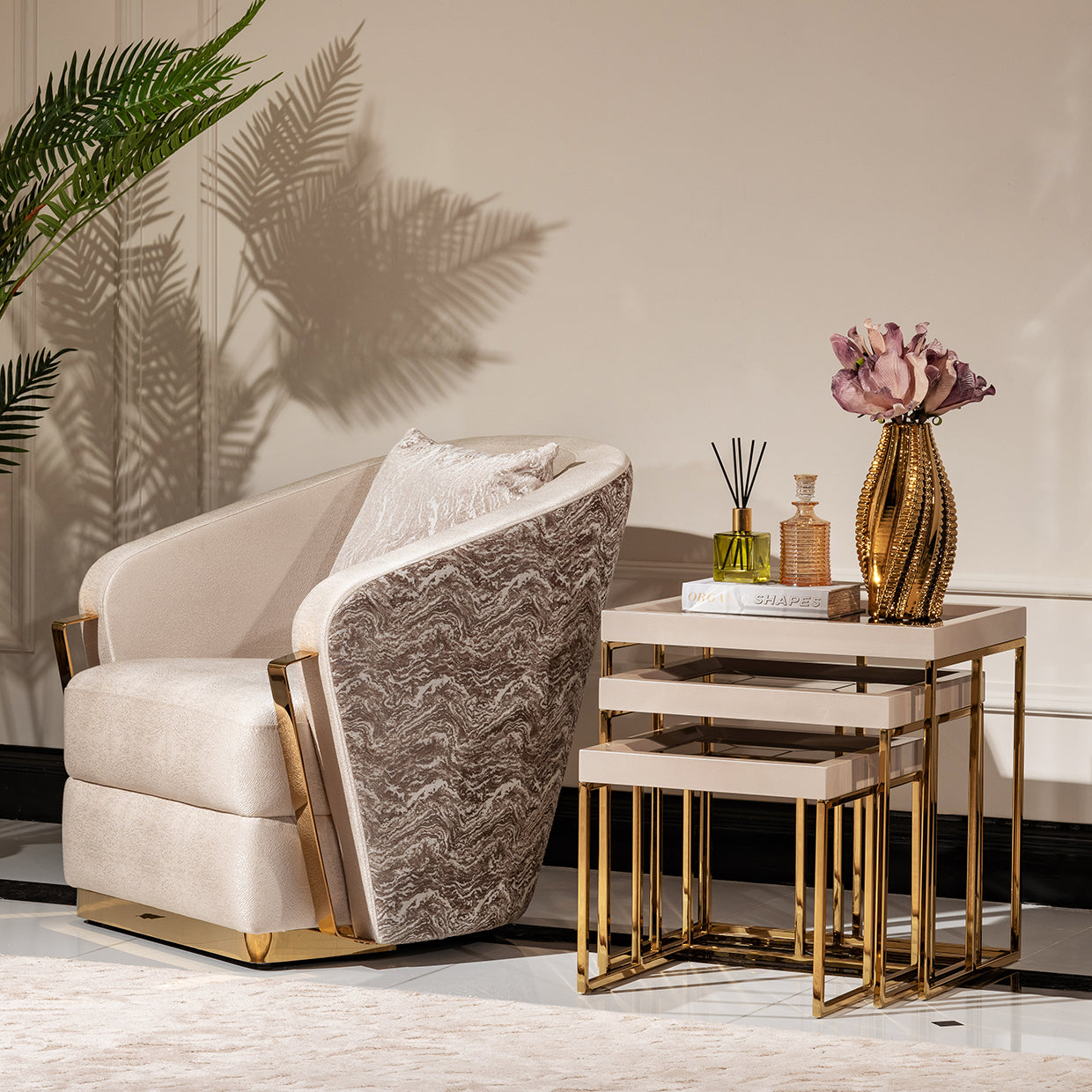 Carmela Shimmer Ivory Nesting Tables (Set of 3) - Ornate Home