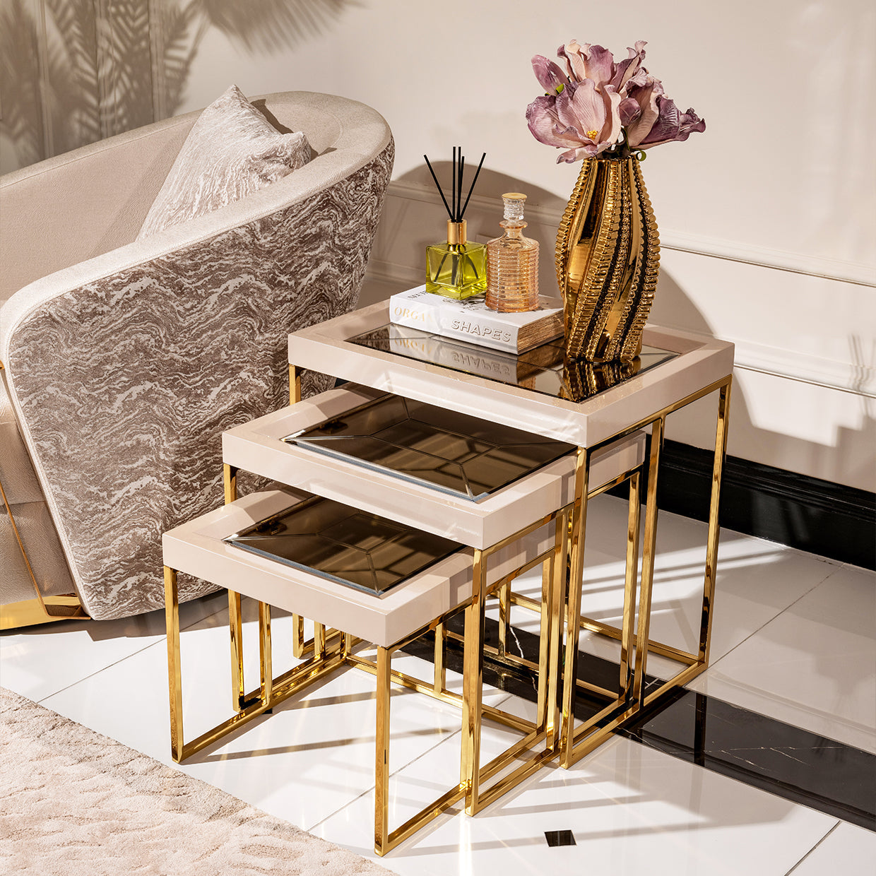 Carmela Shimmer Ivory Nesting Tables (Set of 3) - Ornate Home
