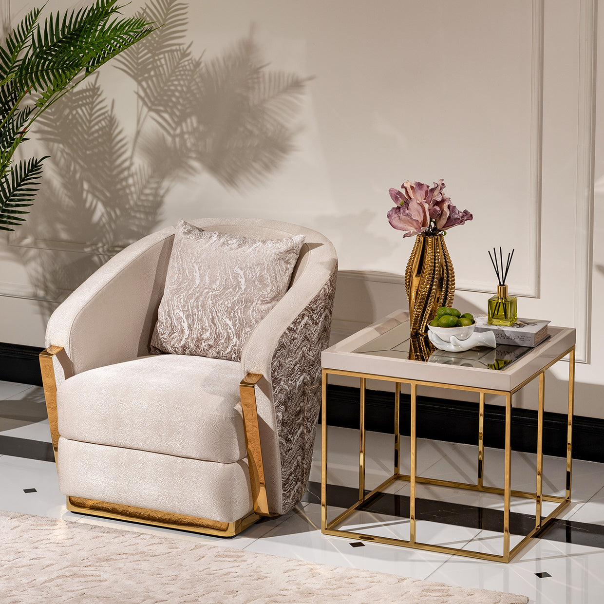 Carmela Shimmer Ivory Side Table - Ornate Home