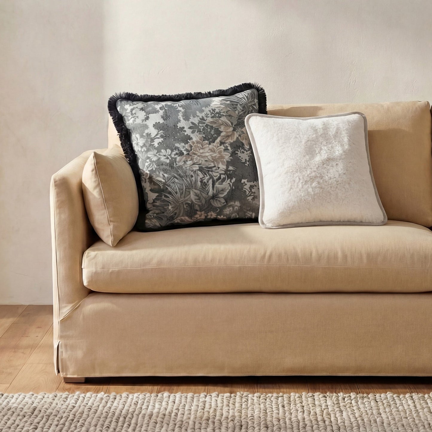Carr Cream Faux Fur 20-in Cushion - Ornate Home