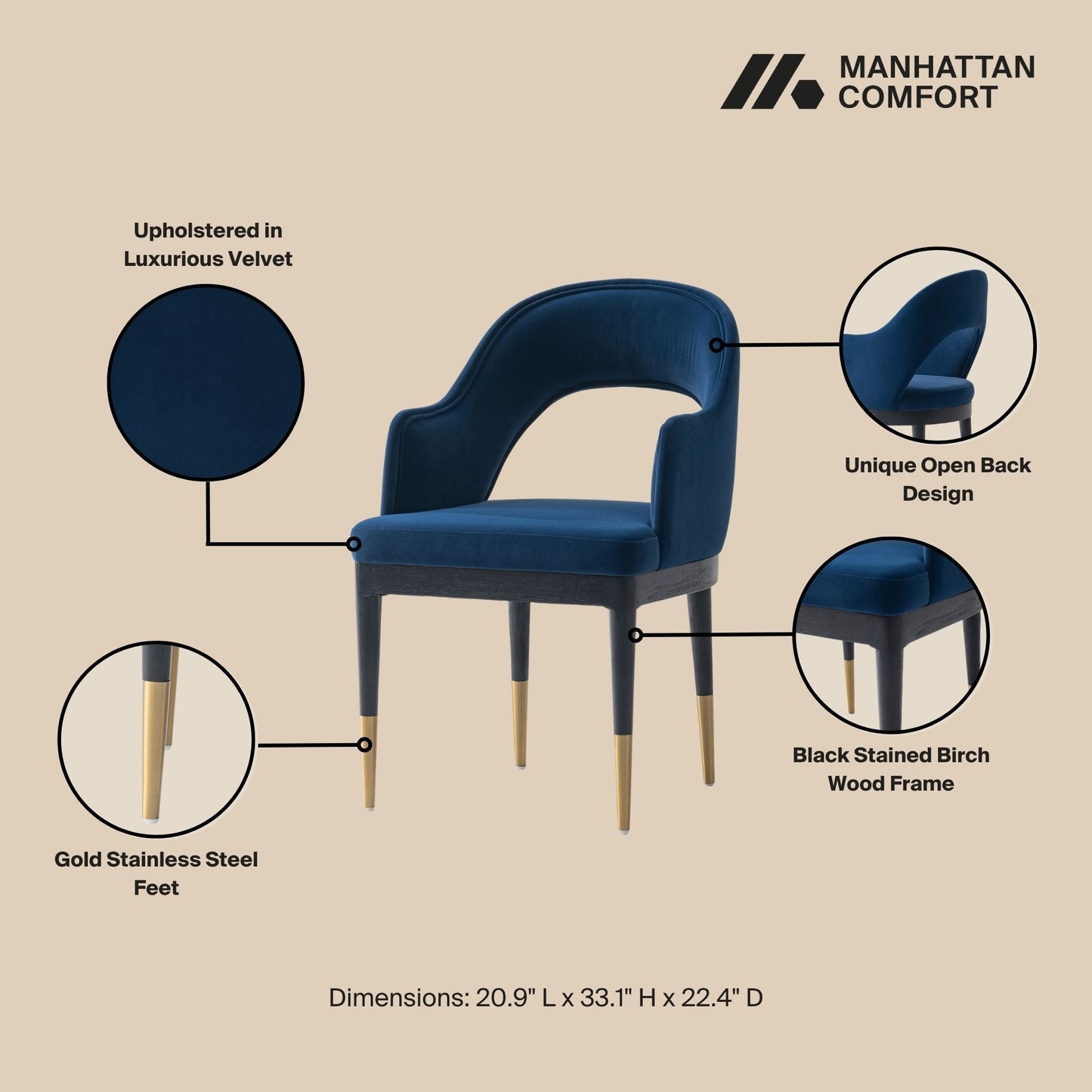 Carrington Dining Armchair in Midnight Blue - Ornate Home