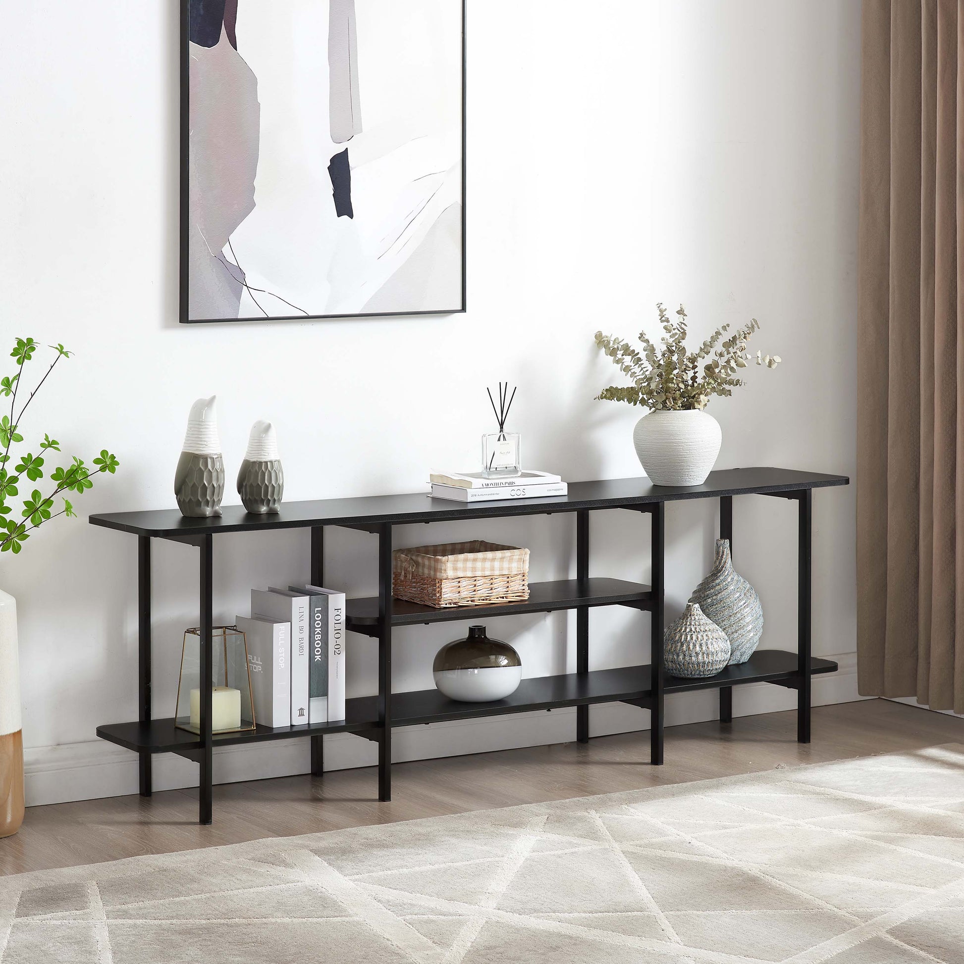 Celine Side 3 Tier Shelf Table Console in Black - Ornate Home