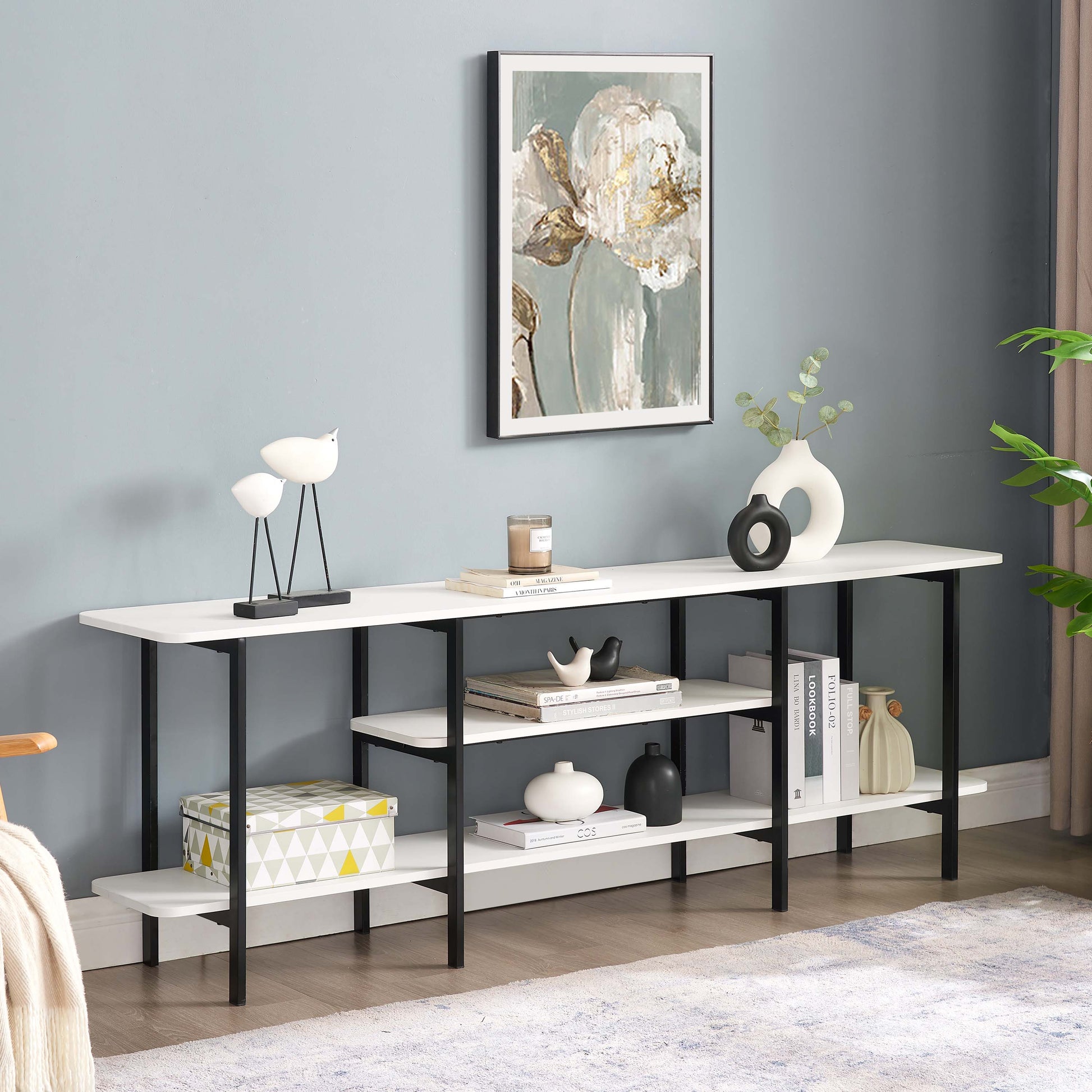 Celine Side 3 Tier Shelf Table Console in White - Ornate Home
