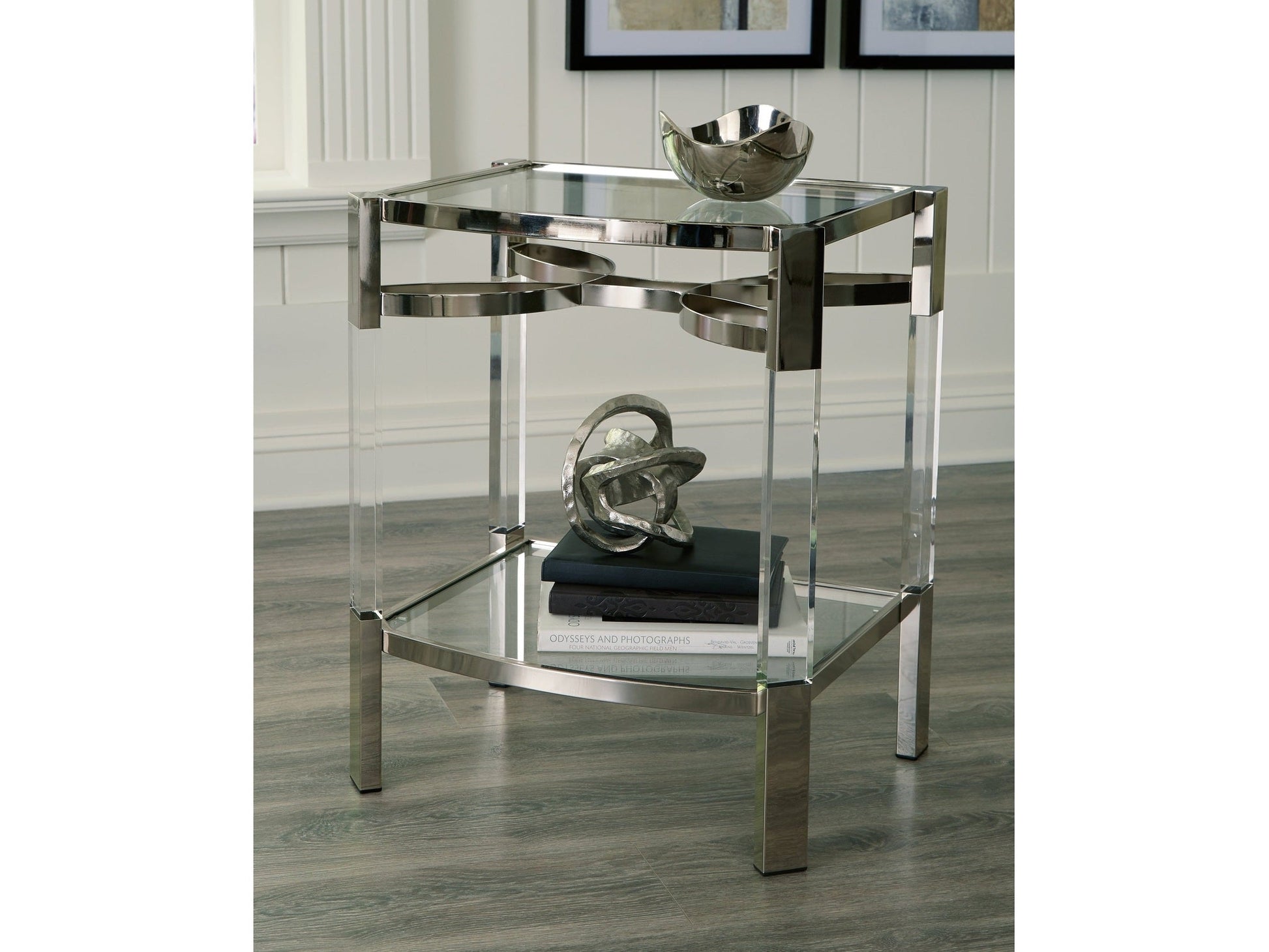 Chaseton Clear/Silver Finish Accent Table- Viva Furn