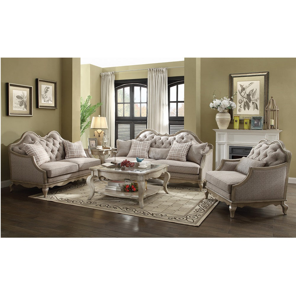 Chelmsford Beige Fabric & Antique Taupe Sofa w/5 Pillows - Ornate Home