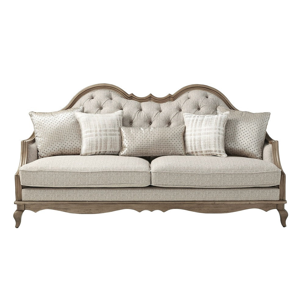 Chelmsford Beige Fabric & Antique Taupe Sofa w/5 Pillows - Ornate Home