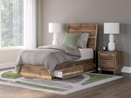 Chirason Brown Twin Panel Bed with Storage- Viva Furn