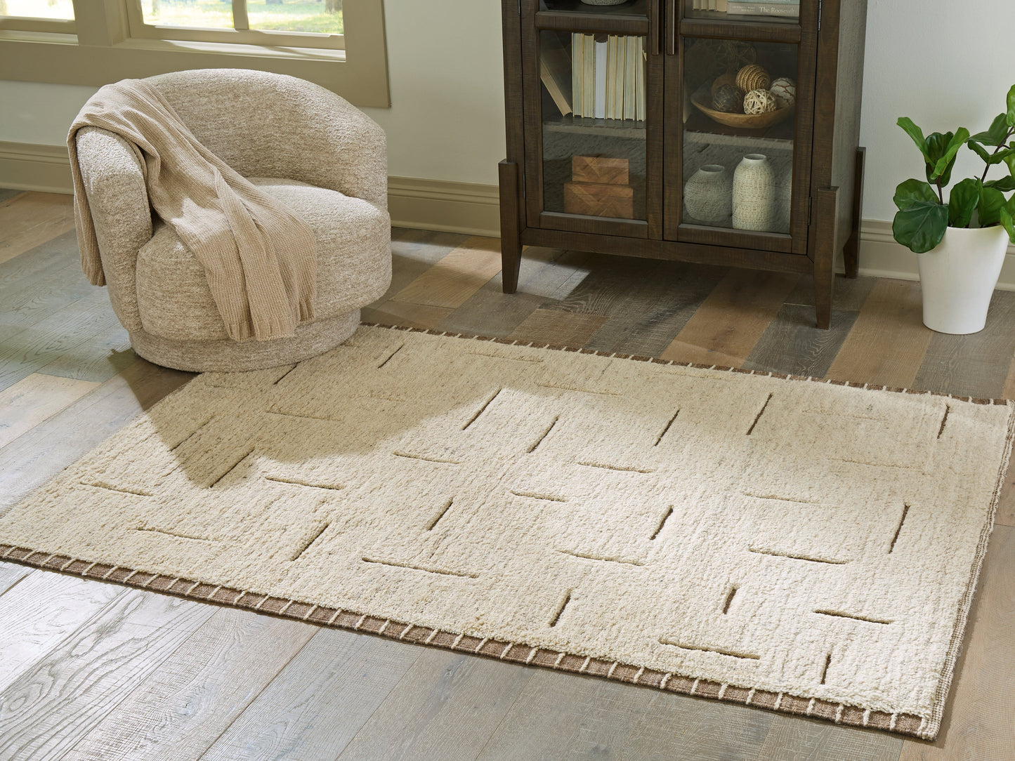 Clayman Beige/Brown Medium Rug- Viva Furn