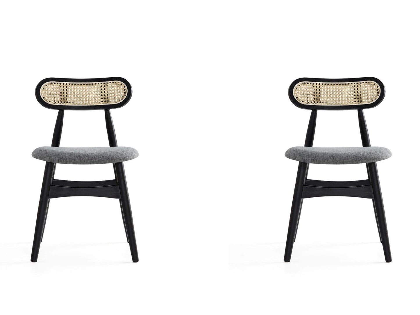 Colbert Dining Chair in Black and Cane with Grey Upholstered Seating (set of 2) - Ornate Home
