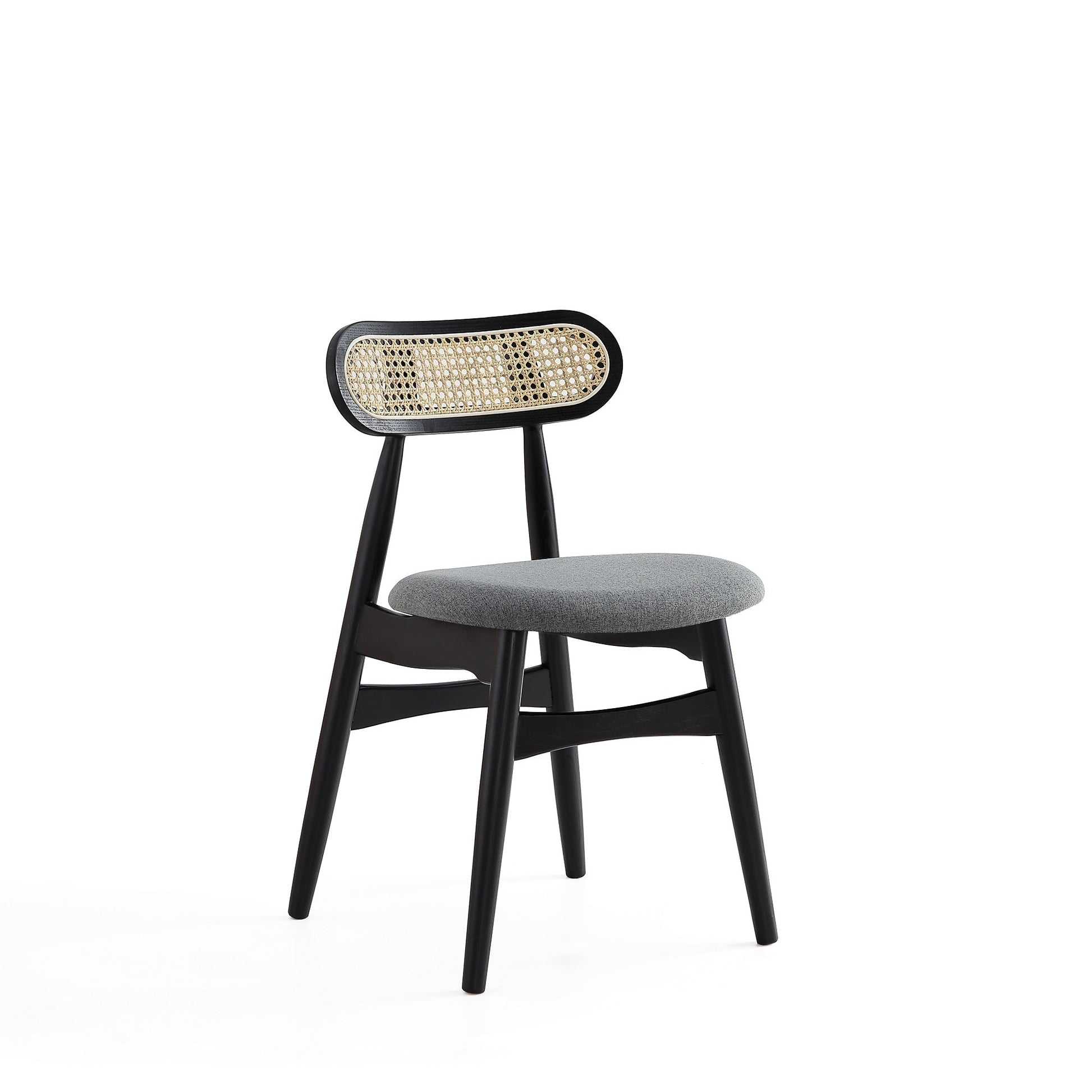 Colbert Dining Chair in Black and Cane with Grey Upholstered Seating (set of 2) - Ornate Home