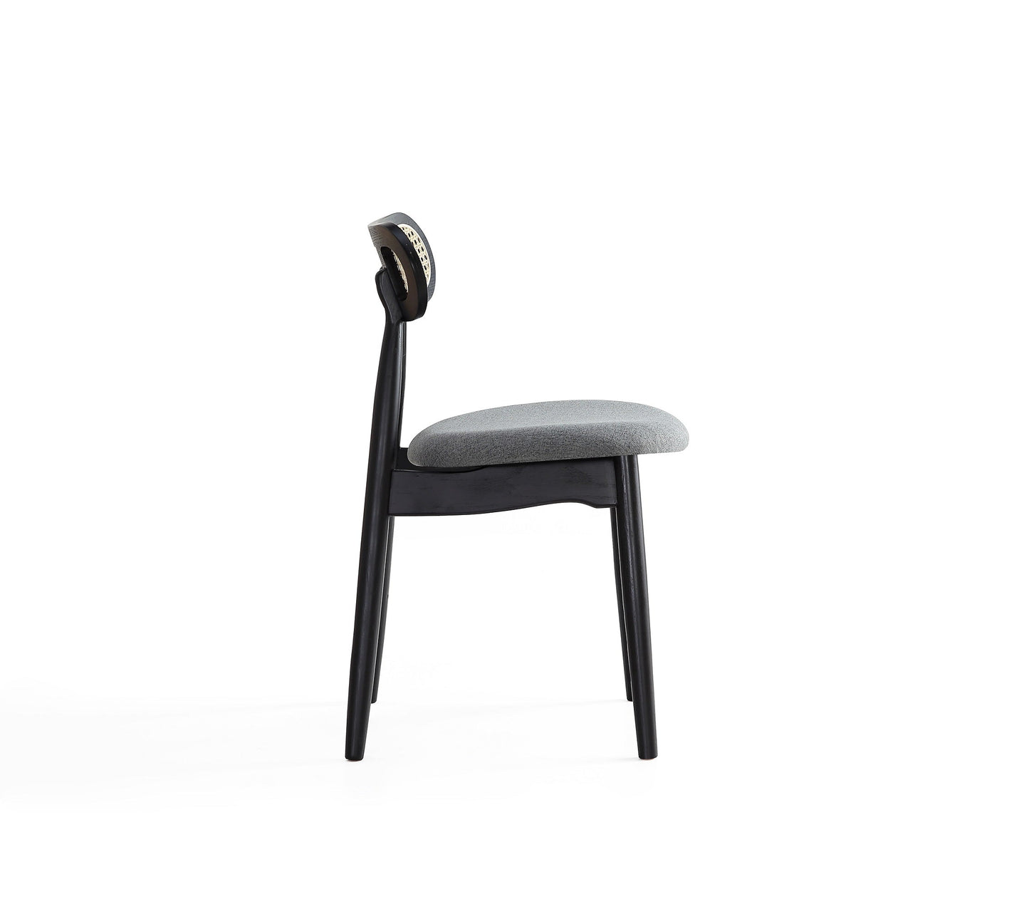 Colbert Dining Chair in Black and Cane with Grey Upholstered Seating (set of 2) - Ornate Home
