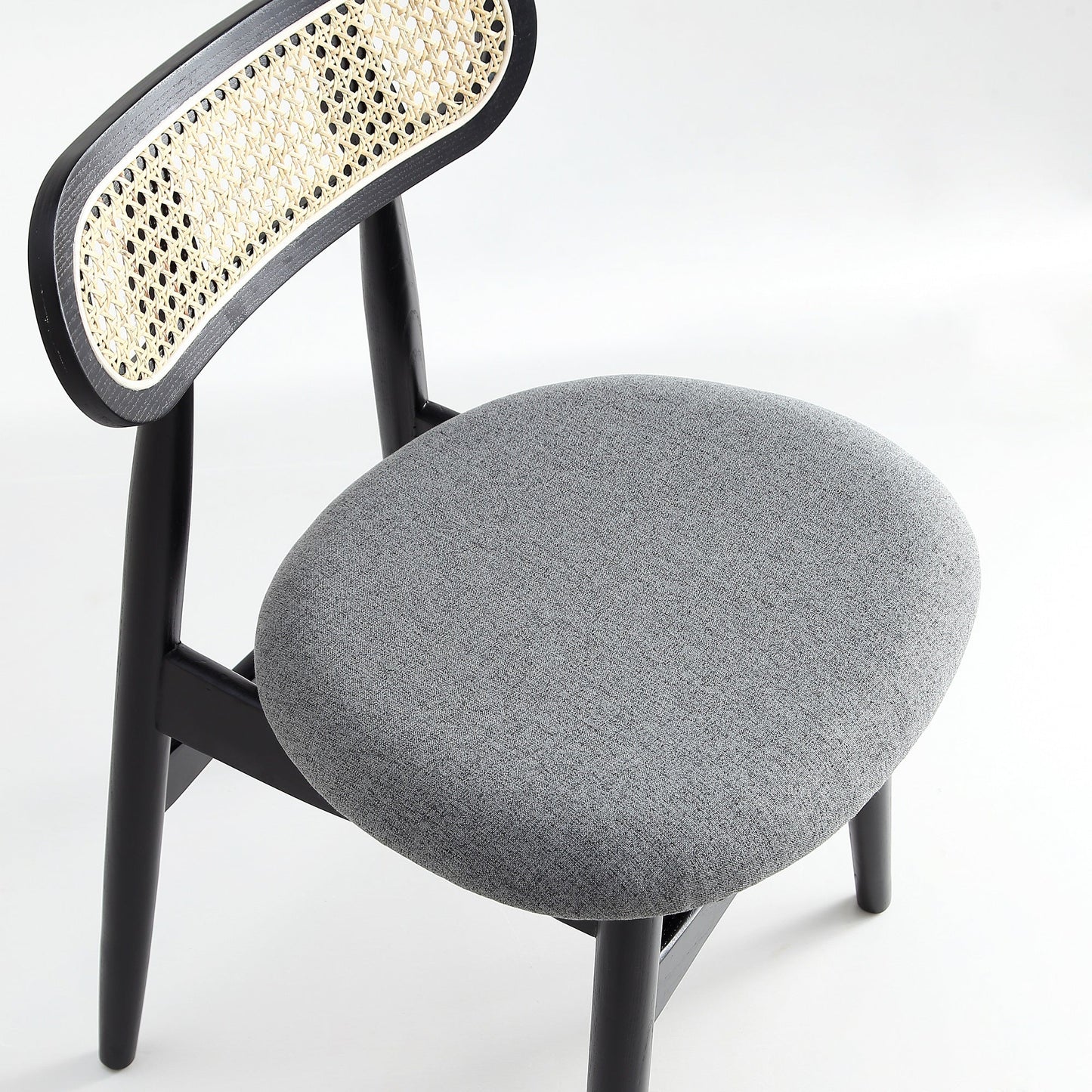 Colbert Dining Chair in Black and Cane with Grey Upholstered Seating (set of 2) - Ornate Home