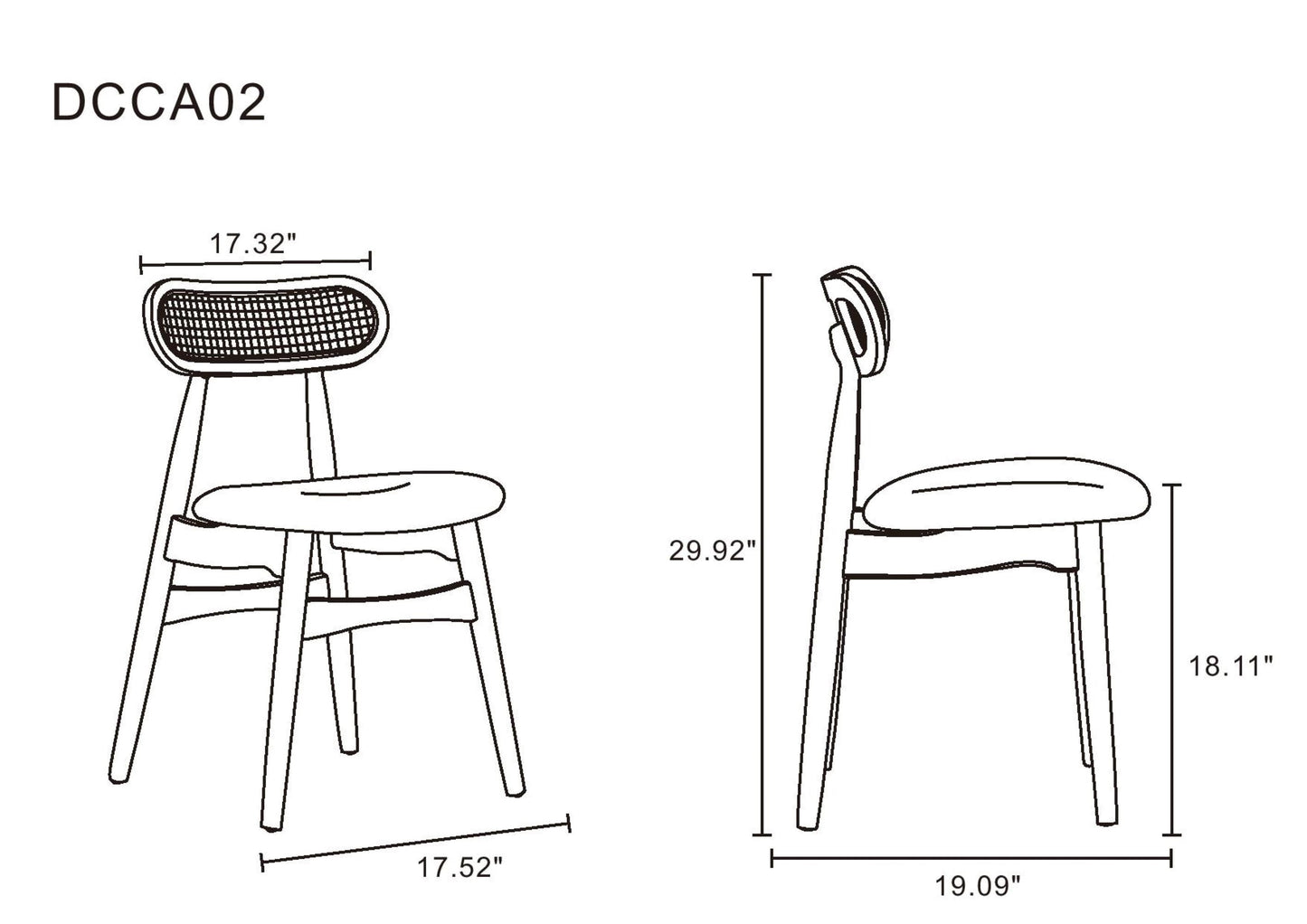 Colbert Dining Chair in Black and Cane with Grey Upholstered Seating (set of 4) - Ornate Home
