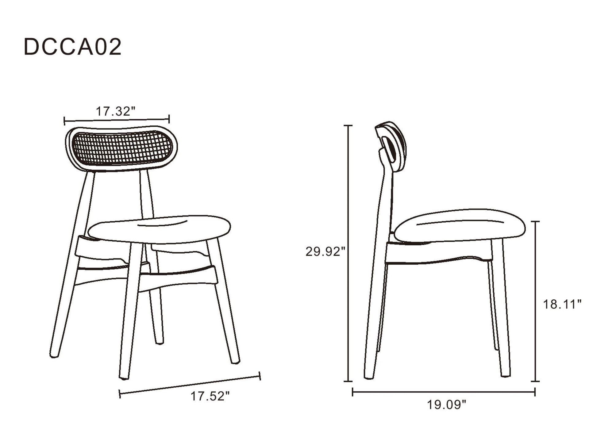 Colbert Dining Chair in Black and Cane with Grey Upholstered Seating (set of 4) - Ornate Home