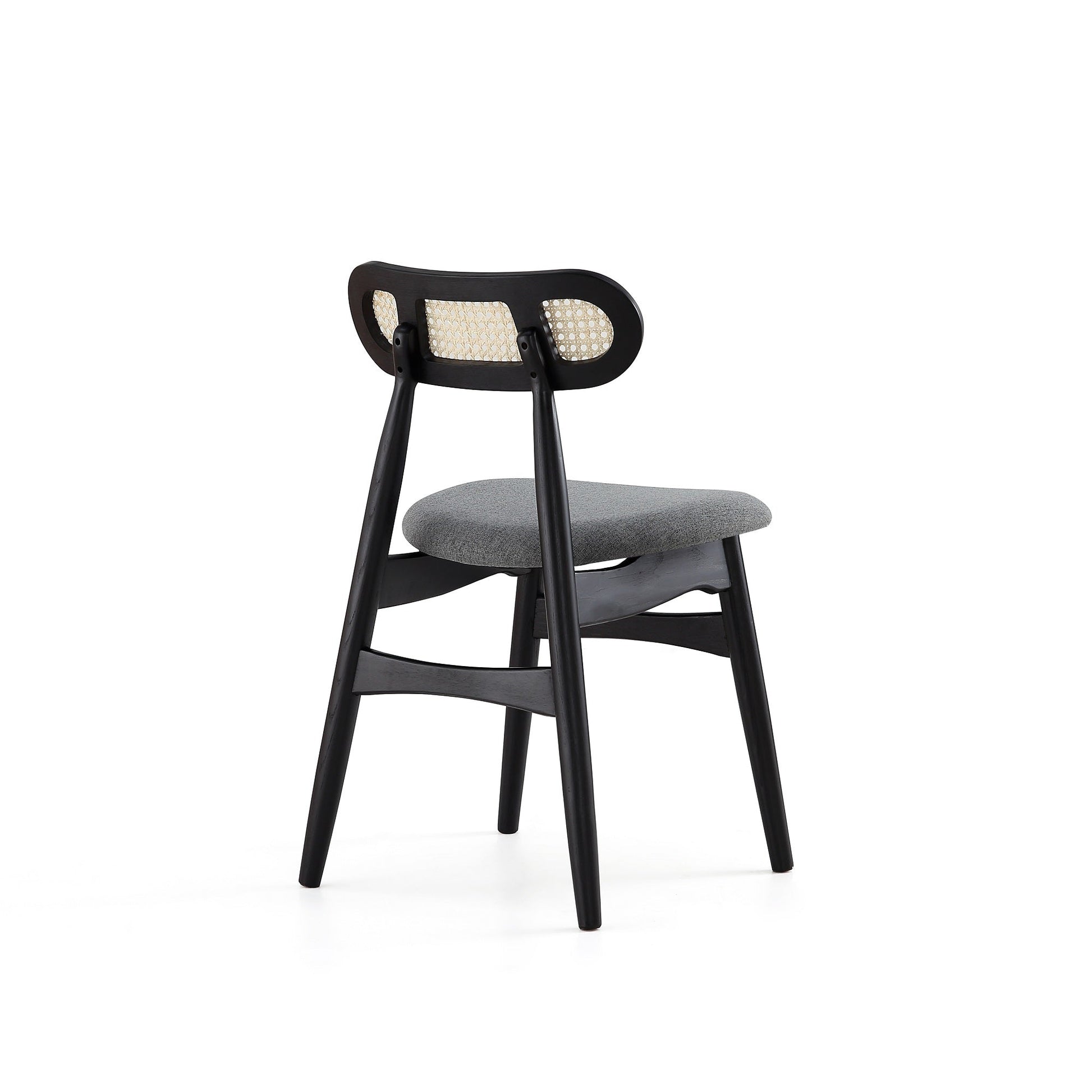 Colbert Dining Chair in Black and Cane with Grey Upholstered Seating (set of 4) - Ornate Home