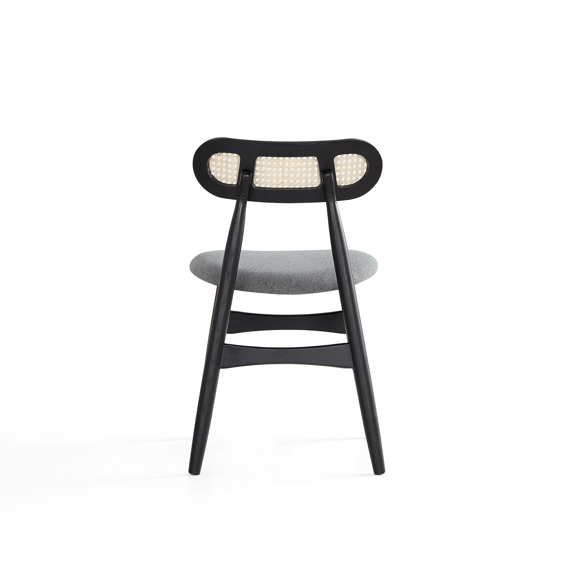 Colbert Dining Chair in Black and Cane with Grey Upholstered Seating (set of 4) - Ornate Home
