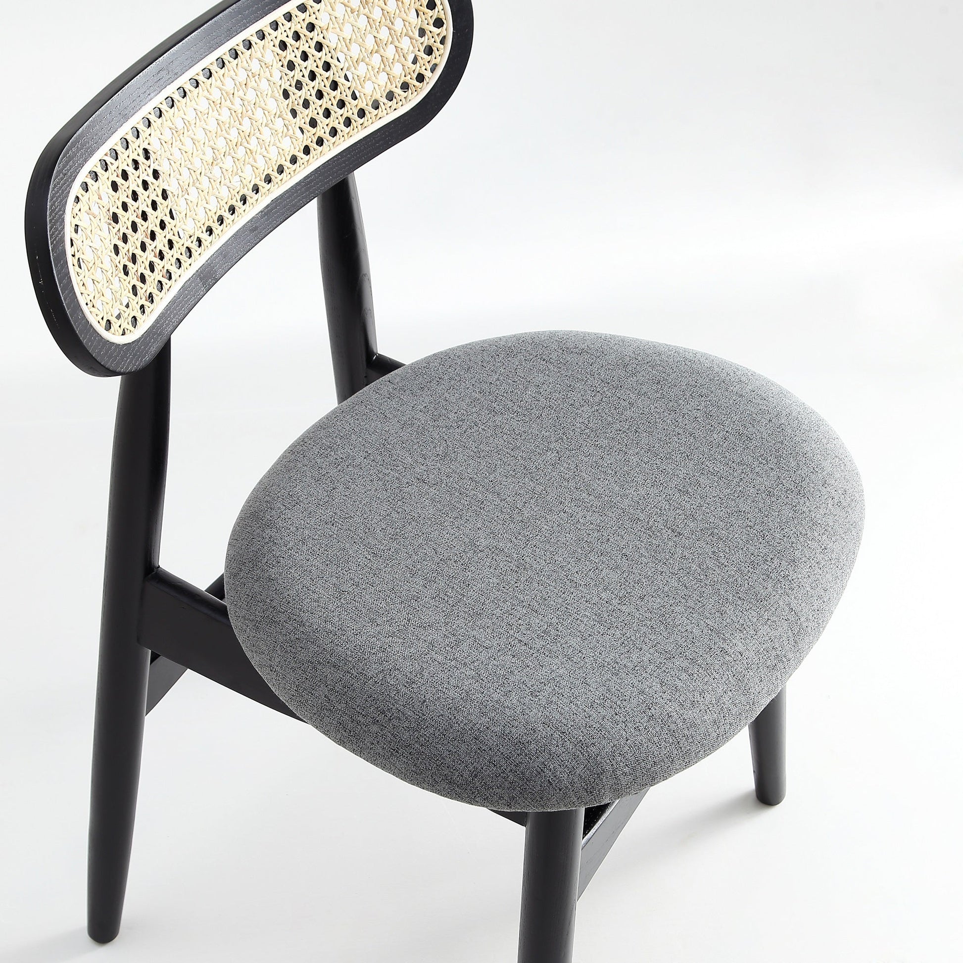 Colbert Dining Chair in Black and Cane with Grey Upholstered Seating (set of 4) - Ornate Home