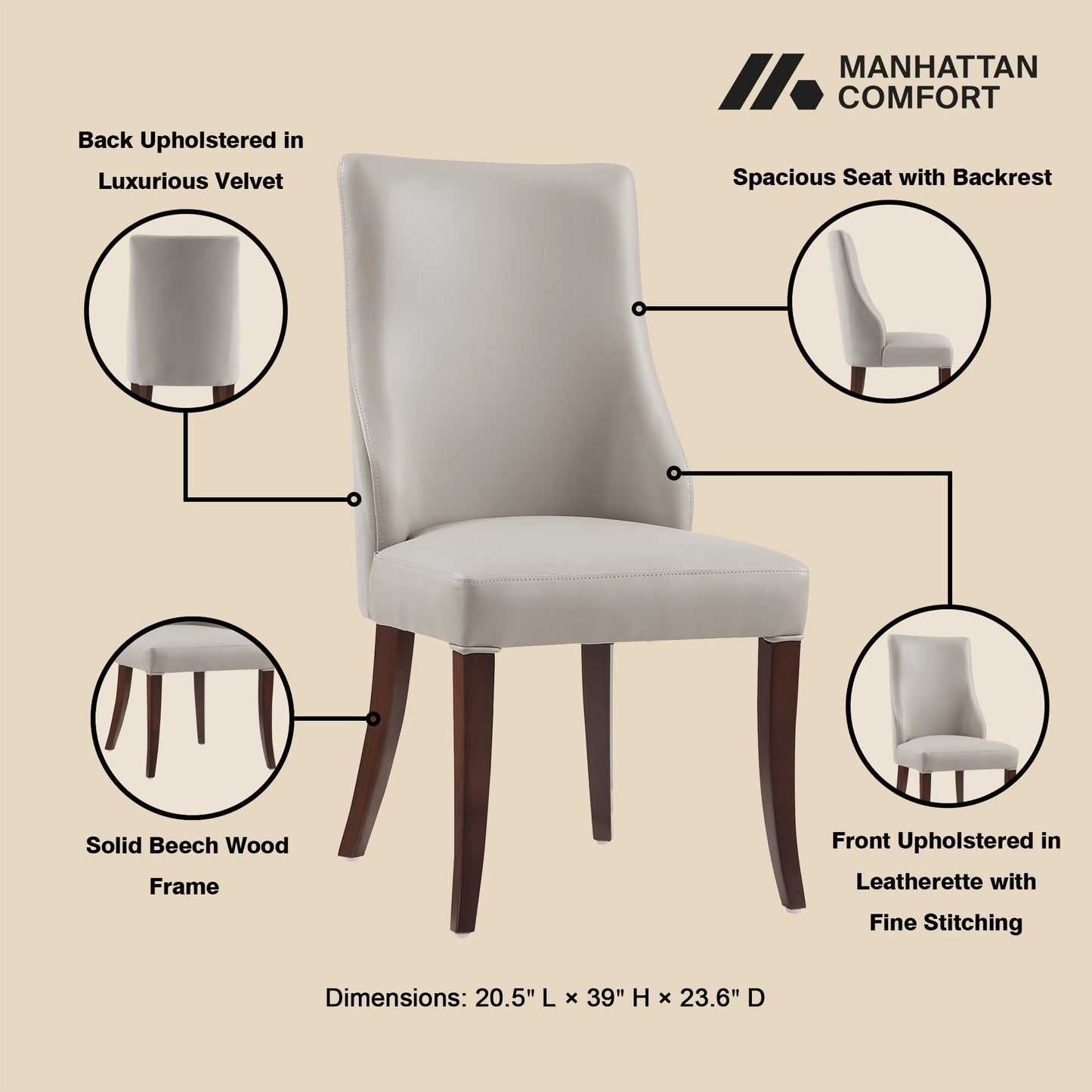 Connie Dining Chair in Light Grey (set of 2) - Ornate Home
