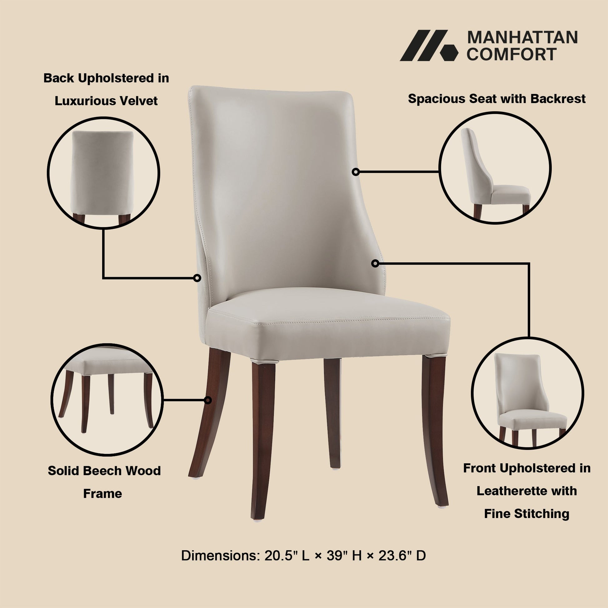 Connie Dining Chair in Light Grey (set of 2) - Ornate Home