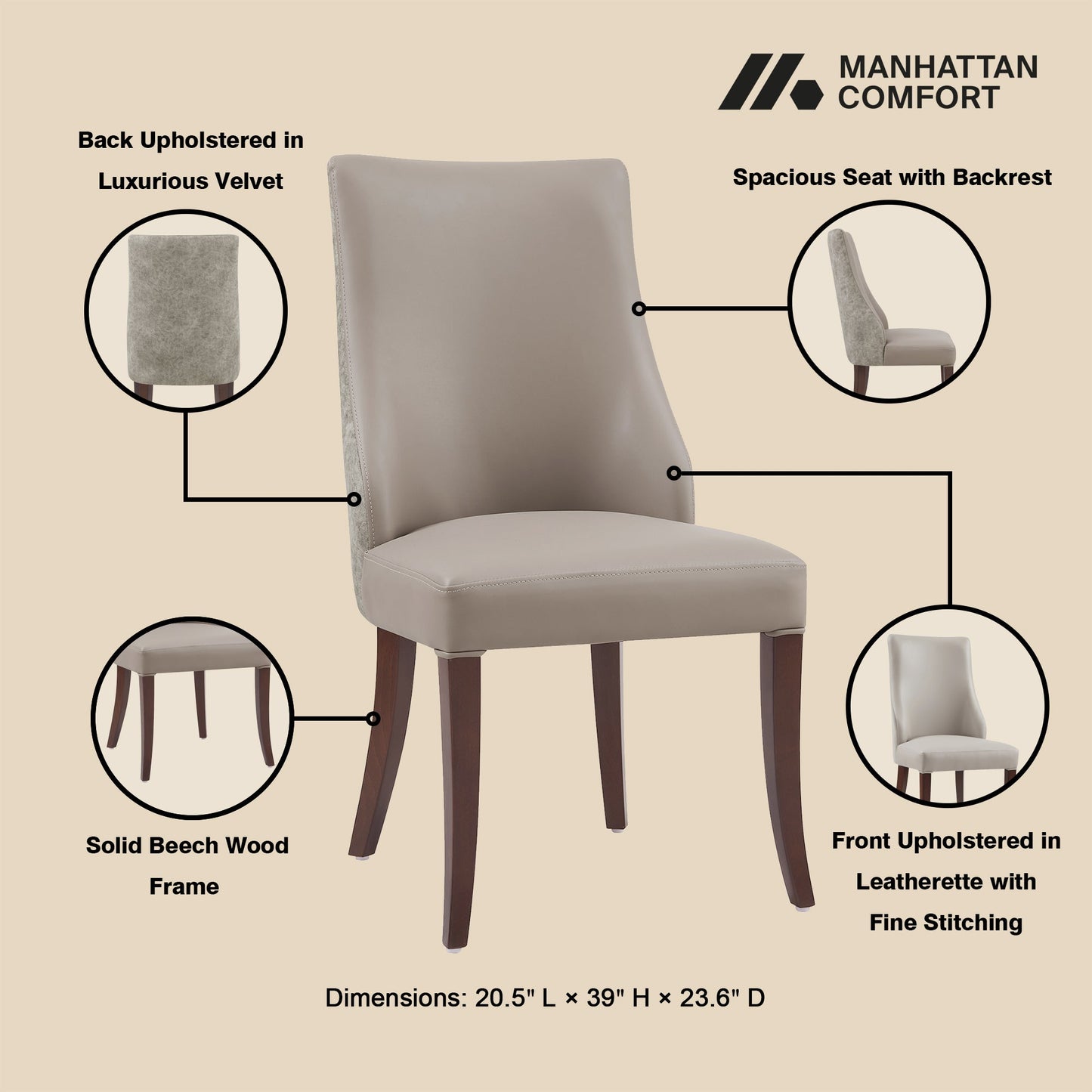 Connie Dining Chair in Taupe (set of 2) - Ornate Home