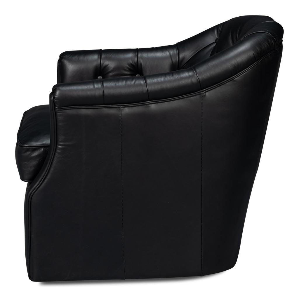 Coolidge Black Leather Swivel Chair - Ornate Home