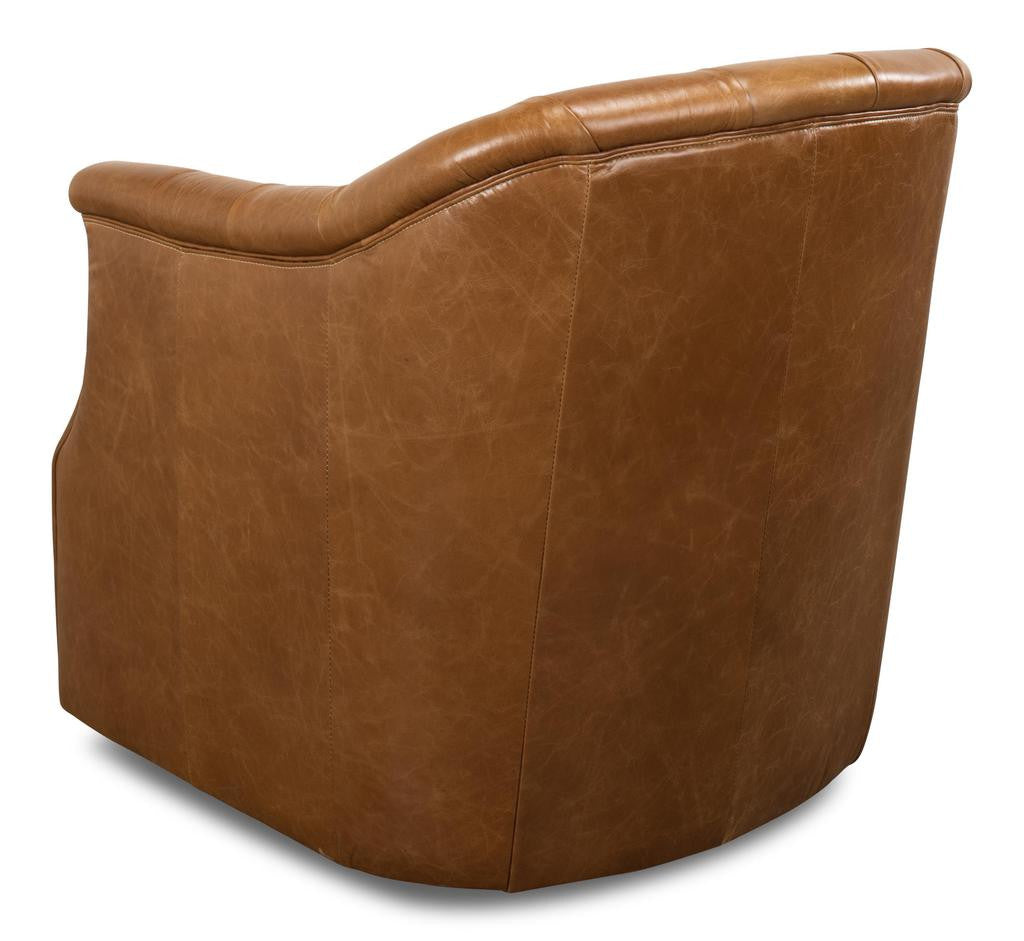 Coolidge Brown Leather Swivel Chair - Ornate Home