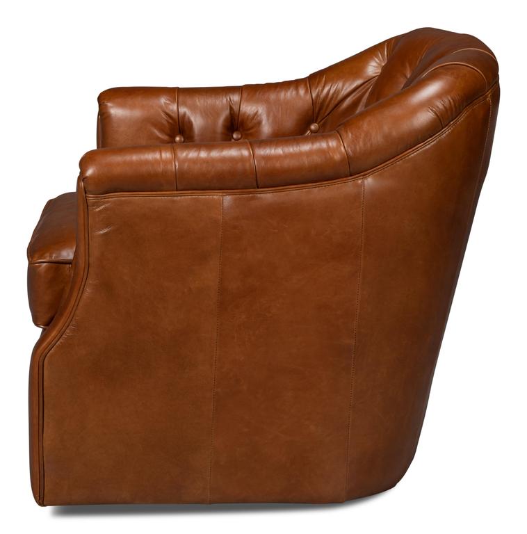 Coolidge Brown Leather Swivel Chair - Ornate Home