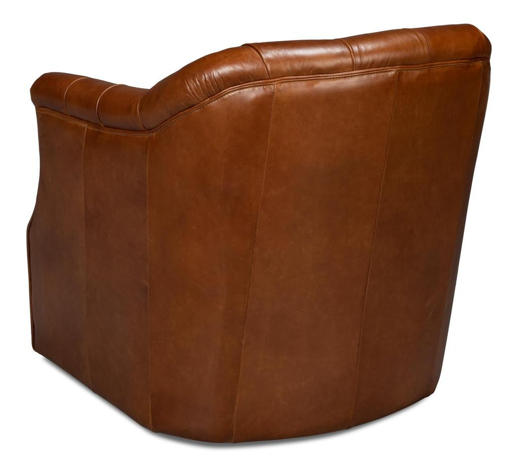 Coolidge Brown Leather Swivel Chair - Ornate Home