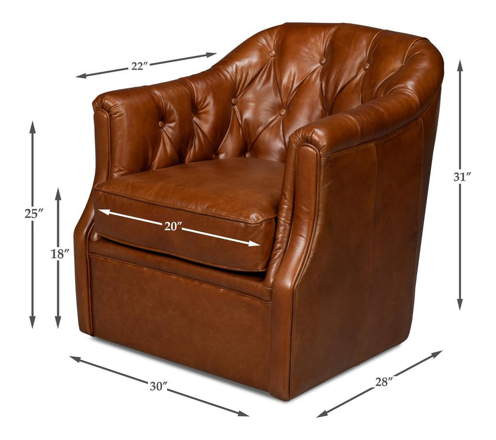 Coolidge Brown Leather Swivel Chair - Ornate Home