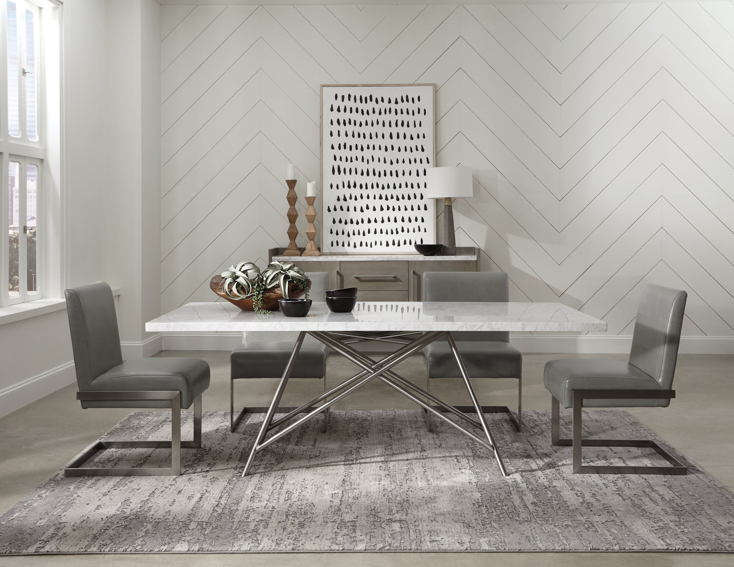 Coral Marble Top Rectangular Sideboard in Antique Grey - Ornate Home